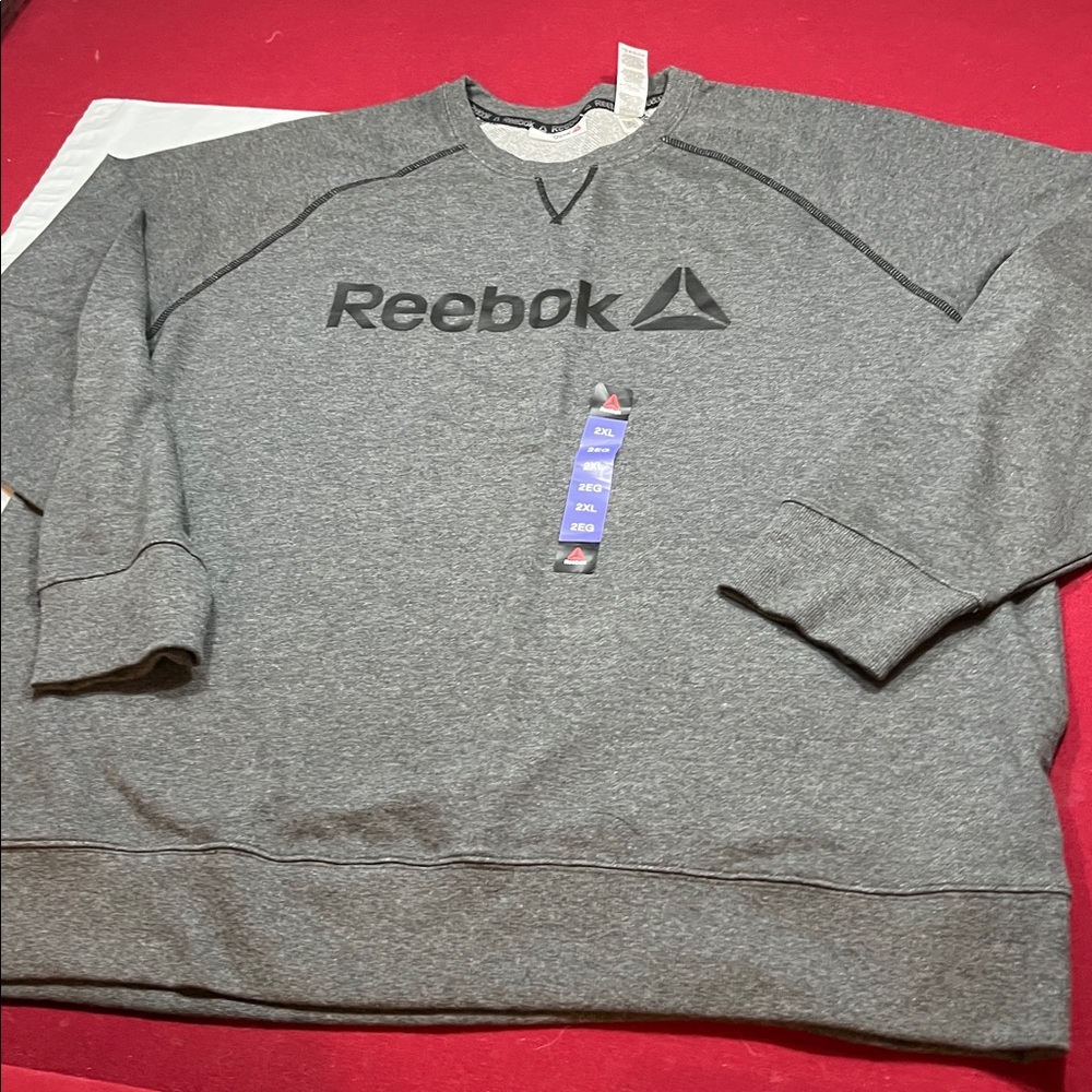 Reebok GRAY Crew Neck Sweatshirt mens 2XL Grey Pullover Sweater Mens NEW xxl NWT